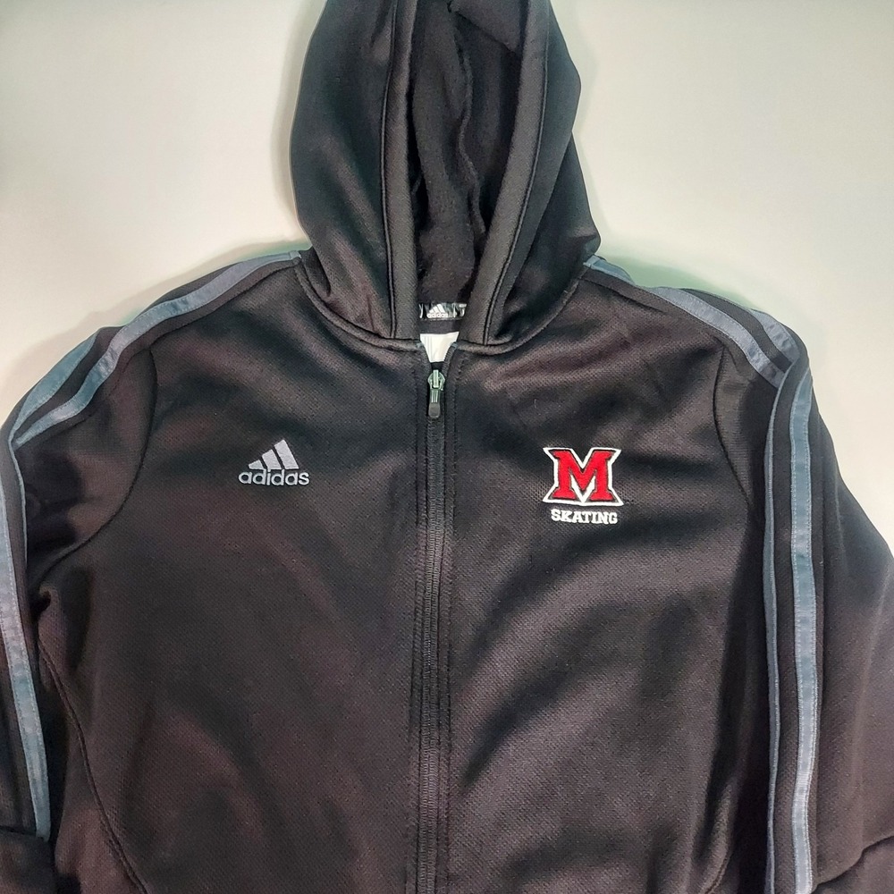 ADIDAS CLIMAWARM Size L Mens Black Full Zip Hood Fleece Lined Athletic Jacket